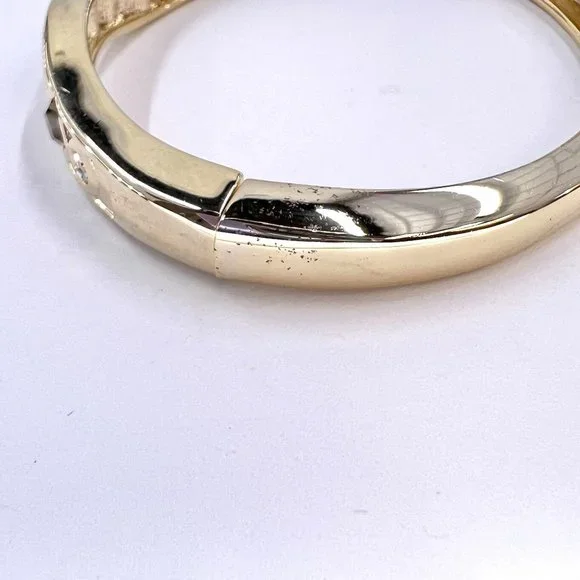 Brown & Clear Gemstone Gold Tone Hinged Cuff Magnetic Closure Bracelet - Picture 5 of 6